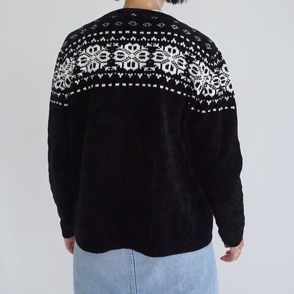 Alfred Dunner Black Knit Ice Skater Ice Rink Festive Ugly Christmas Cardigan S - Picture 2 of 10